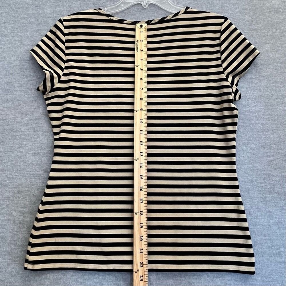 J McLaughlin Catalina Cloth Striped Tee Womens Large Beige Black Preppy Top Crew - Picture 8 of 9